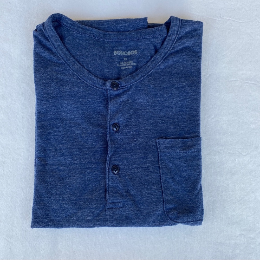 Bonobos LA Henley Short Sleeve Shirt Blue XL